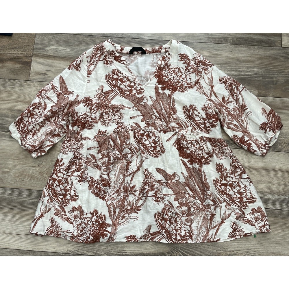 BloomChic Brown & White Floral V-Neck Hi-Lo Blouse Size 14-16
